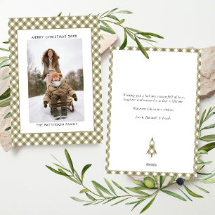 Olijfgroene Gingham Schotlandse ruit Patroon Foto  Feestdagenkaart