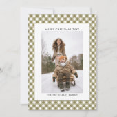 Olijfgroene Gingham Schotlandse ruit Patroon Foto  Feestdagenkaart (Voorkant)