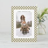Olijfgroene Gingham Schotlandse ruit Patroon Foto  Feestdagenkaart (Staand voorkant)