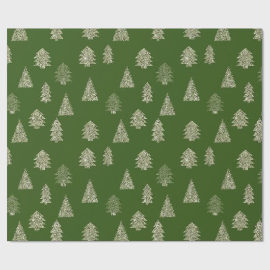 Olijfgroene glitter kerstbomen cadeaupapier (Vlak)