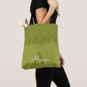 Olijfgroene glitterschijven tote bag (Dichtbij)