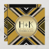 Olijfgroene gouden art-deco-uitnodiging voor diner kaart (Voorkant / Achterkant)