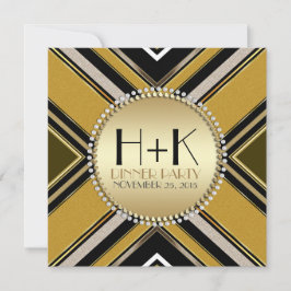 Olijfgroene gouden art-deco-uitnodiging voor diner kaart