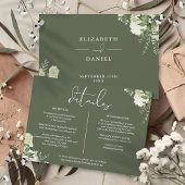 Olijfgroene groene bloemen bruiloft details inform kaart