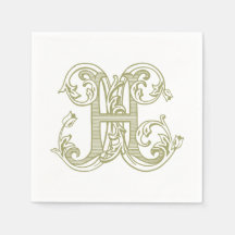 Olijfgroene "H" monogram cocktail servetten