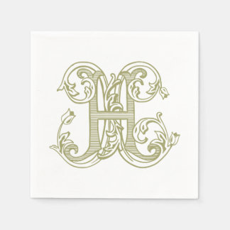 Olijfgroene "H" monogram cocktail servetten