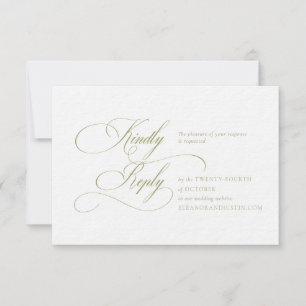 Olijfgroene "H" Monogram Huwelijks RSVP Kaart