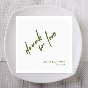 Olijfgroene Handgeschreven Dronken van Love Aangep Servet