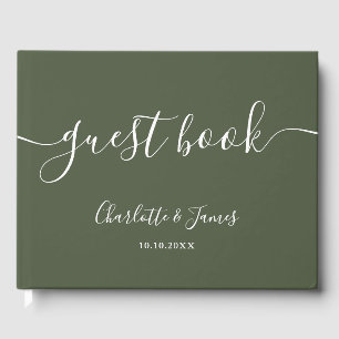 Olijfgroene handtekening script bruiloft gastenboek