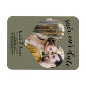 Olijfgroene Hart Foto Bruiloft Save the Date Magneet (Horizontaal)