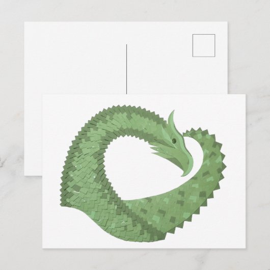 Olijfgroene hartdraak op wit briefkaart (Voorkant / Achterkant)