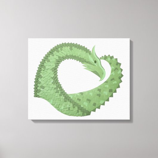 Olijfgroene hartdraak op wit canvas afdruk (Voorkant)