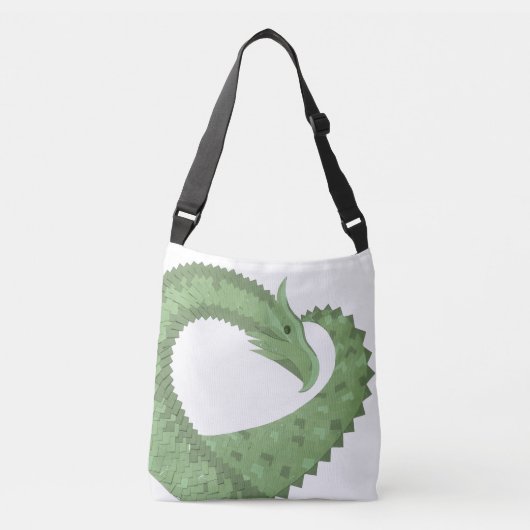 Olijfgroene hartdraak op wit crossbody tas (Voorkant)