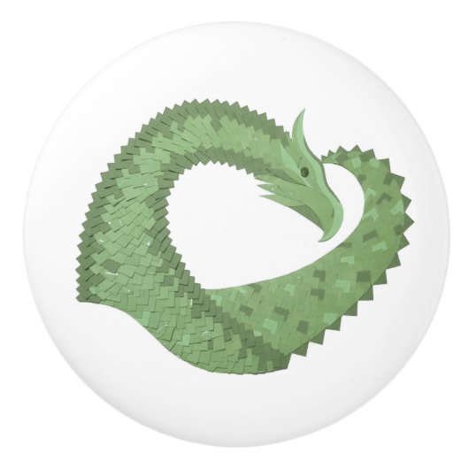 Olijfgroene hartdraak op wit keramische knop (Voorkant)