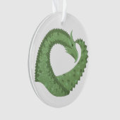 Olijfgroene hartdraak op wit ornament (voorkant)
