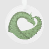 Olijfgroene hartdraak op wit ornament (achterkant)