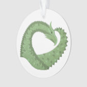 Olijfgroene hartdraak op wit ornament (voorkant)