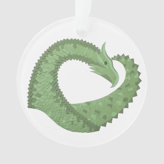 Olijfgroene hartdraak op wit ornament (voorkant)