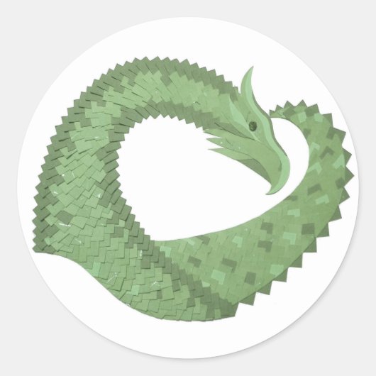Olijfgroene hartdraak op wit ronde sticker (Voorkant)