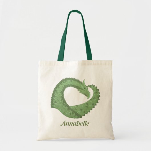 Olijfgroene hartdraak op wit tote bag (Voorkant)