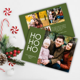 Olijfgroene "HO HO HO" fotocollage kerstkaart