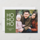 Olijfgroene "HO HO HO" fotocollage kerstkaart (Voorkant)