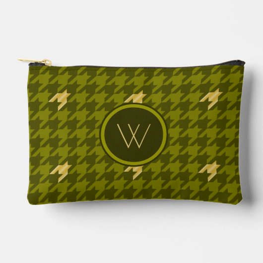 Olijfgroene houndstooth met gouden accent etui (Voorkant)