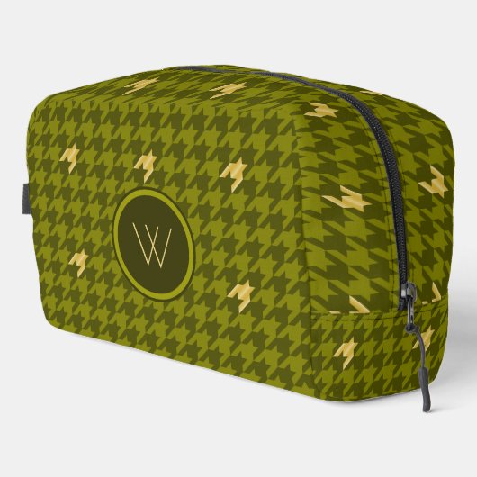 Olijfgroene houndstooth met gouden accent toilettasje (Rechterhoek)