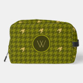 Olijfgroene houndstooth met gouden accent toilettasje (Achterkant)