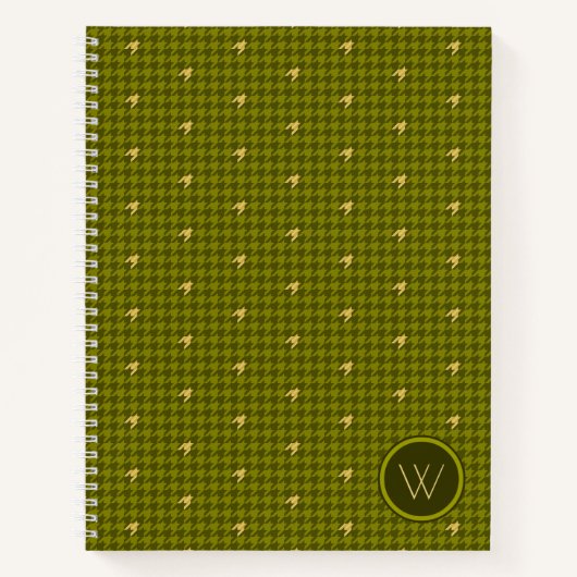 Olijfgroene Houndstooth Notitieboek met Gouden Acc (Voorkant)