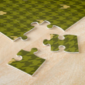 Olijfgroene Houndstooth Puzzel met Gouden Accent (Zijkant)