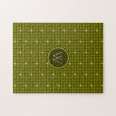 Olijfgroene Houndstooth Puzzel met Gouden Accent (Horizontaal)