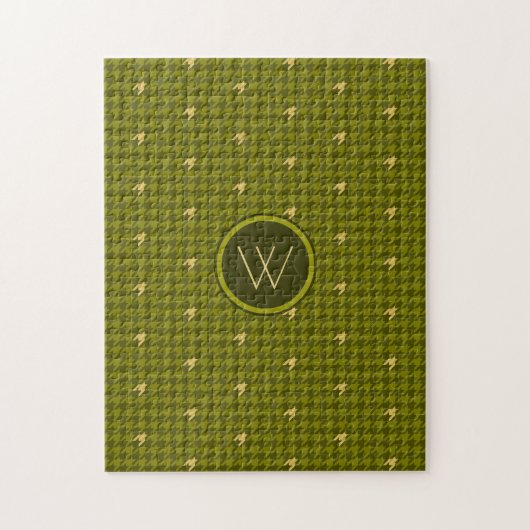 Olijfgroene Houndstooth Puzzel met Gouden Accent (Verticaal)