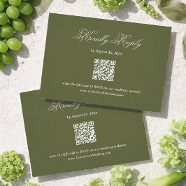 Olijfgroene Huwelijks RSVP Qr Code Informatiekaartje