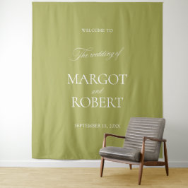 Olijfgroene huwelijks-welkom bord banner wandkleed