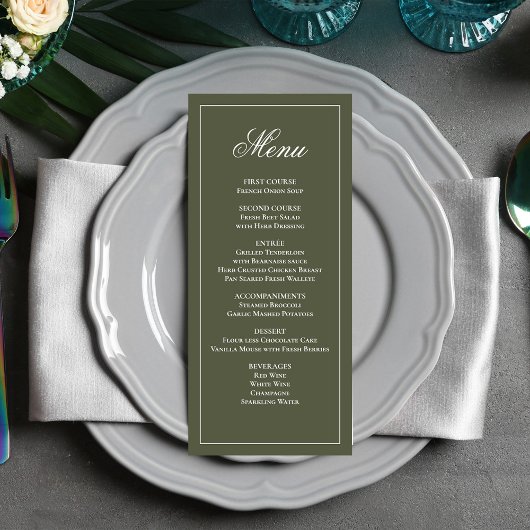 Olijfgroene Huwelijksdiner Menu