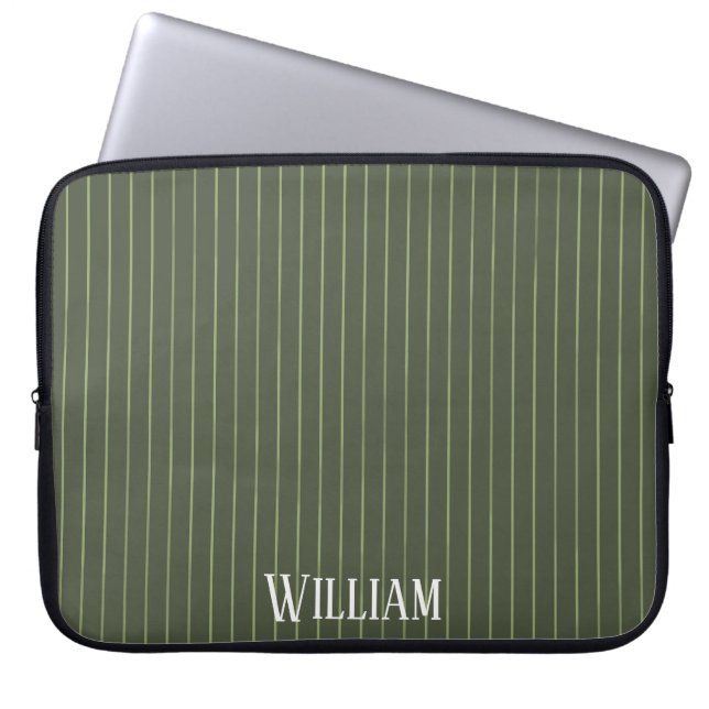 Olijfgroene instripsoorten laptop sleeve (Voorkant)