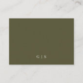 Olijfgroene ivoor monogram dubbele rand notitiekaartje (Achterkant)