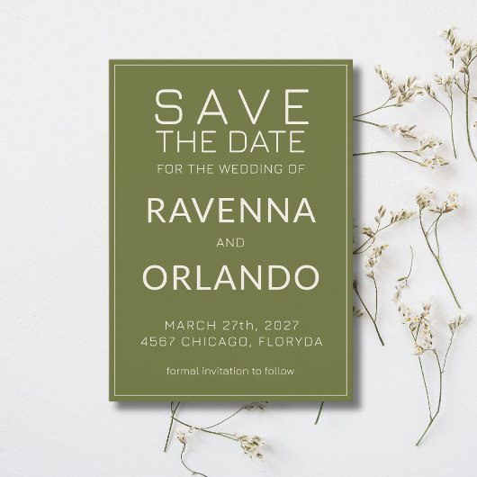 Olijfgroene Ivoren Oude Rijkdom Moderne Bruiloft Save The Date