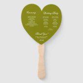 Olijfgroene kalligrafie hart huwelijksprogramma handwaaier (Achterkant)