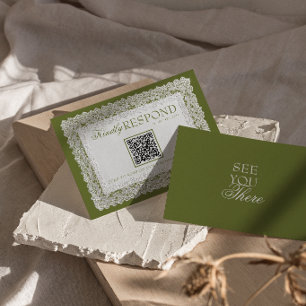 Olijfgroene Kanten Onderlegger Oude Rijkdom QR Cod RSVP Kaartje