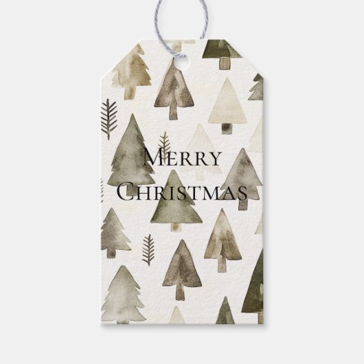 Olijfgroene kerstbomen cadeaulabel (Voorkant)