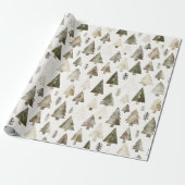 Olijfgroene kerstbomen cadeaupapier (Uitgerold)
