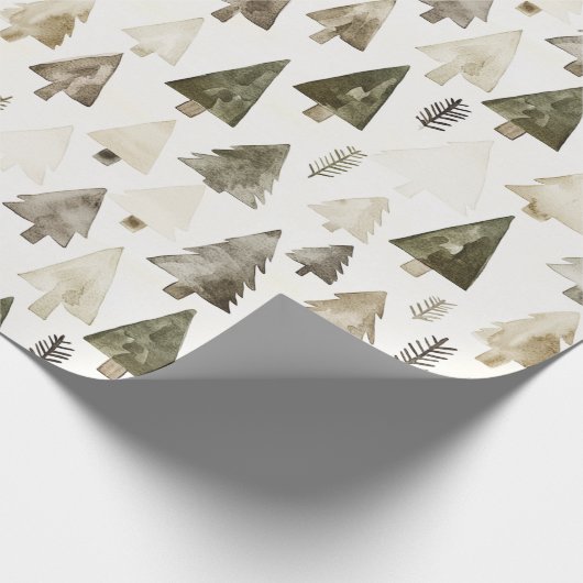Olijfgroene kerstbomen cadeaupapier (Hoek)