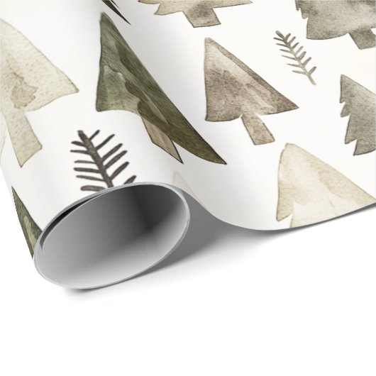 Olijfgroene kerstbomen cadeaupapier (Rol Hoek)