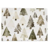 Olijfgroene kerstbomen groot cadeauzakje (Achterkant)