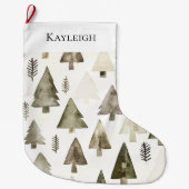 Olijfgroene kerstbomen grote kerstsok (Voorkant)