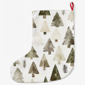 Olijfgroene kerstbomen grote kerstsok (Achterkant)