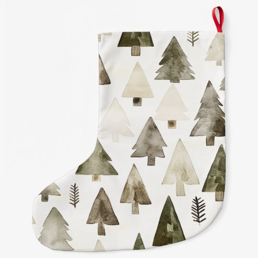 Olijfgroene kerstbomen grote kerstsok (Achterkant)