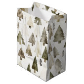 Olijfgroene kerstbomen medium cadeauzakje (Voorkant Gekanteld)